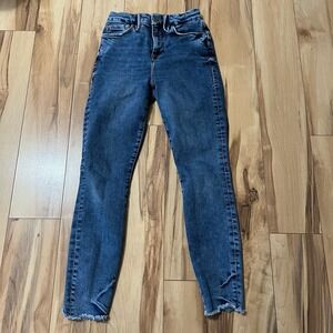 Good American Women's Skinny Jeans Denim Pants Size 0/25 High Rise Frayed Hem